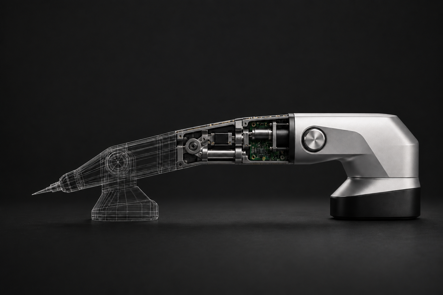 Engineering product shown between wireframe and finished form
