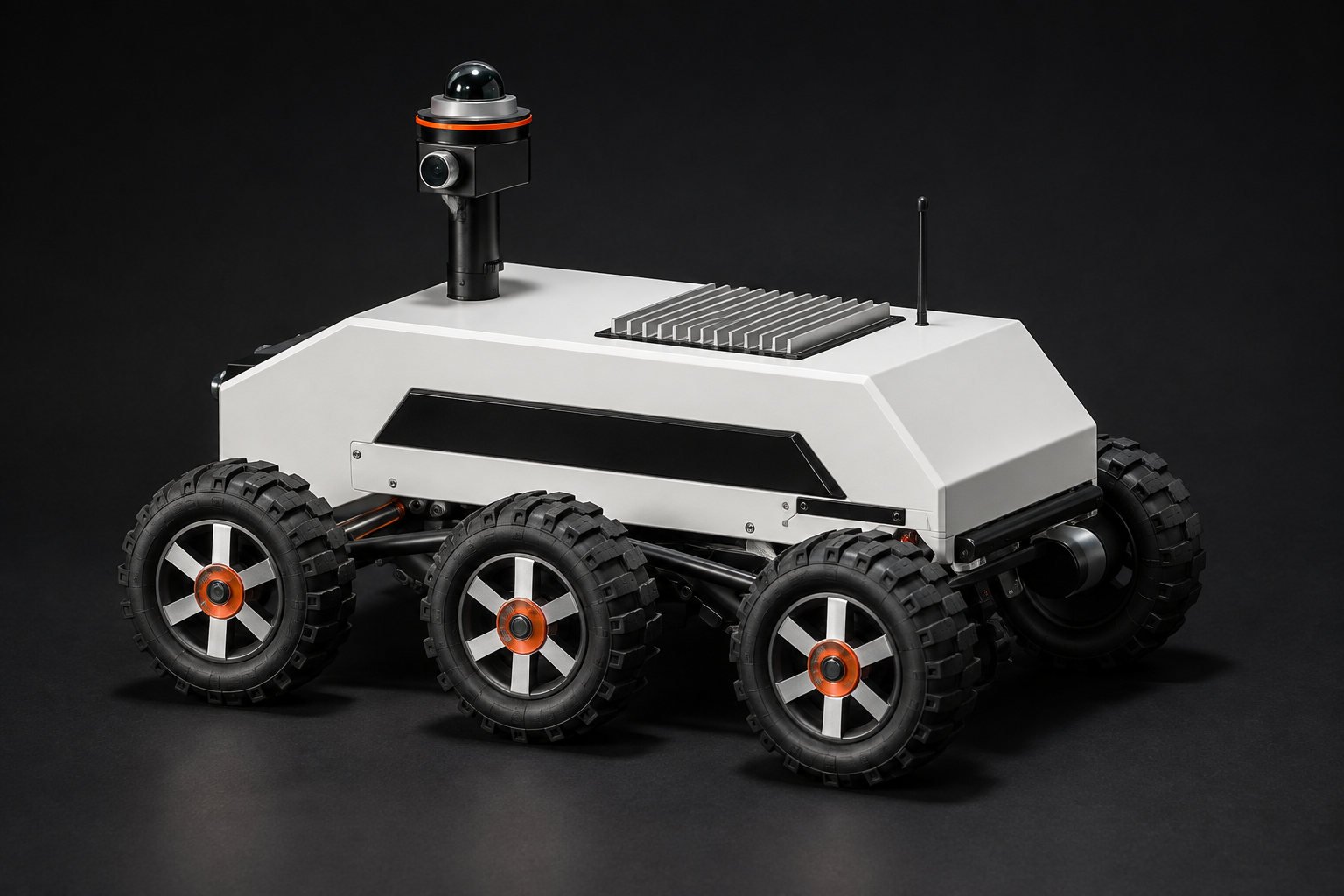 Photorealistic concept render of the completed autonomous inspection rover